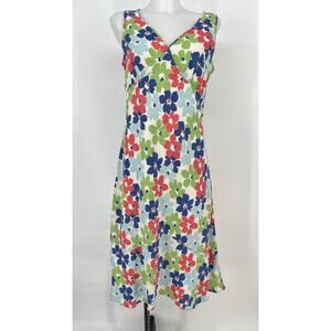 Vintage Y2K Laura Ashley 100% Linen Midi Dress UK 13 US Womens M Colorful Floral